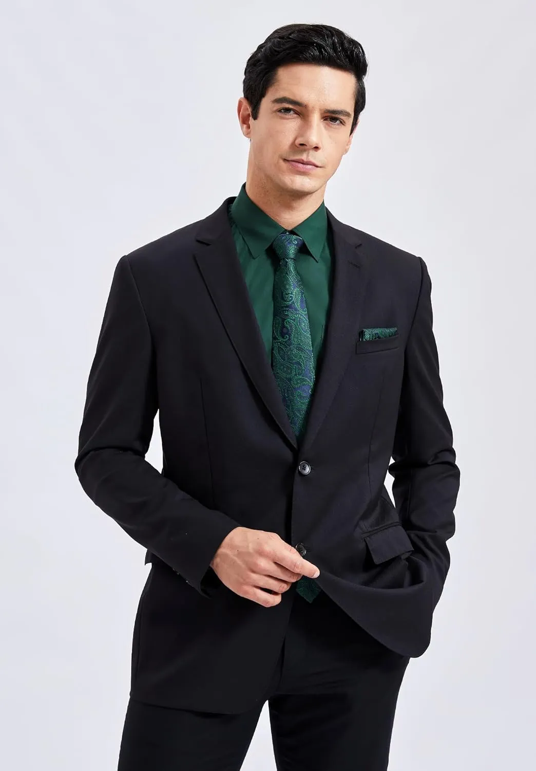 Men's Solid Long Sleeve Dress Shirt with Matching Tie and Handkerchief Set Classic Button Down Formal Business Shirts