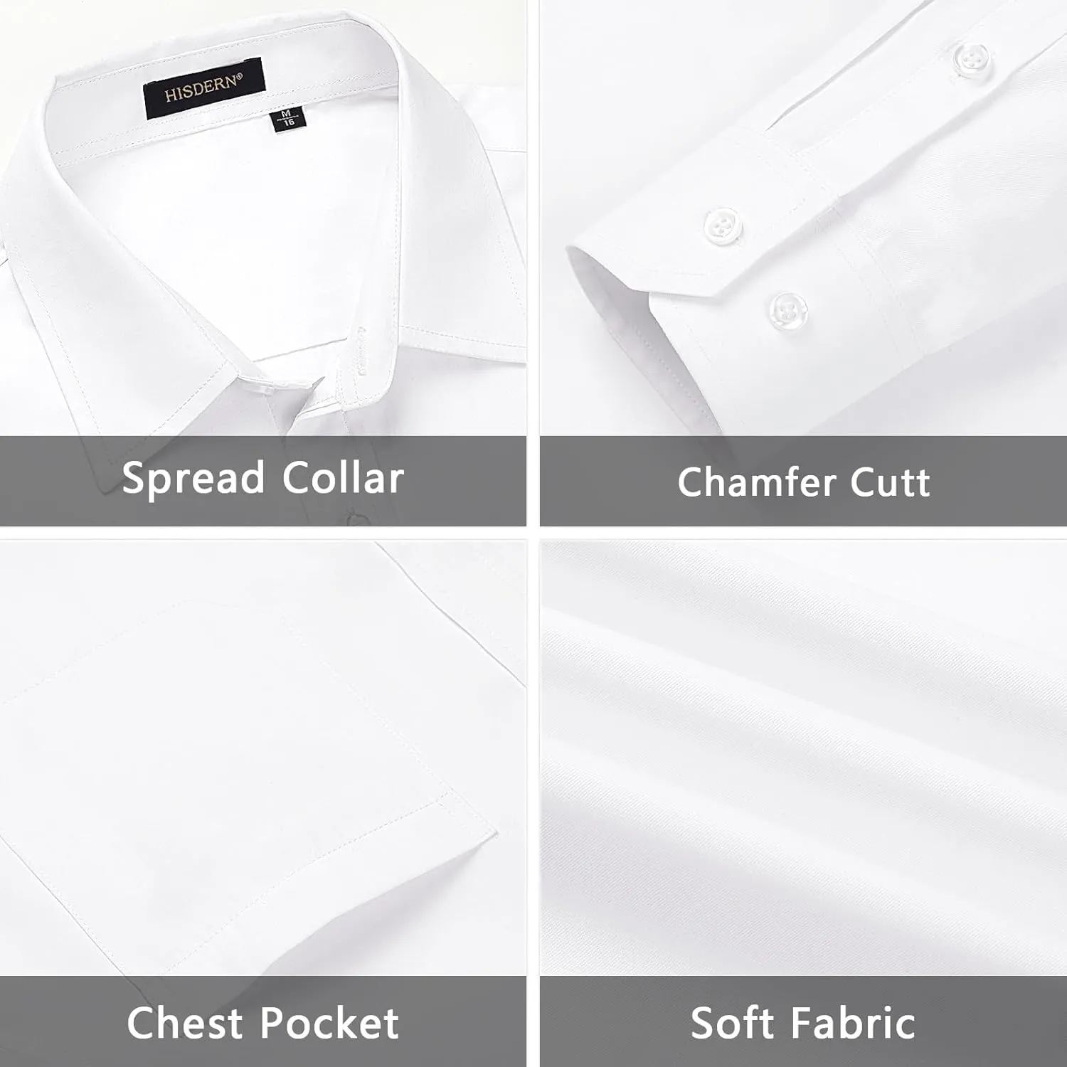 Men's Solid Long Sleeve Dress Shirt with Matching Tie and Handkerchief Set Classic Button Down Formal Business Shirts