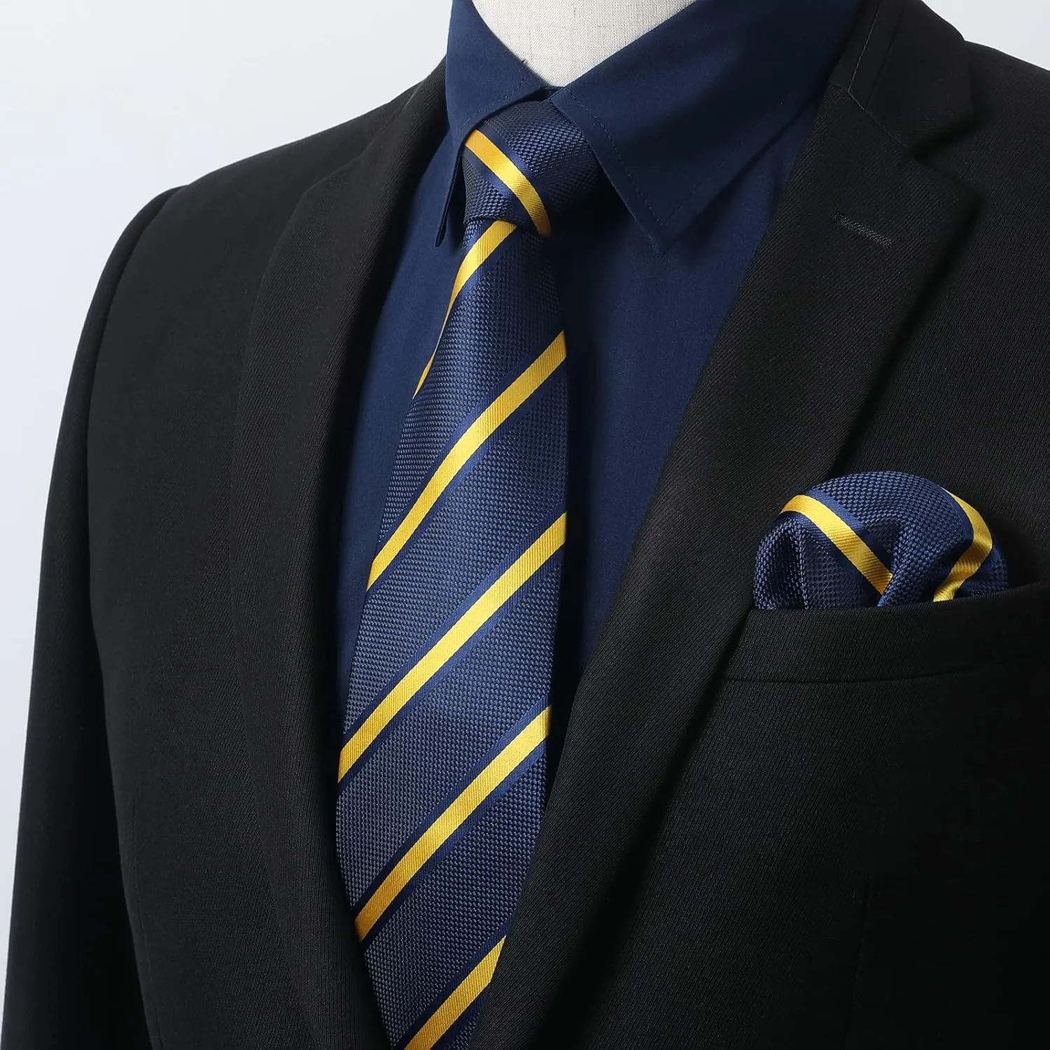Men's Solid Long Sleeve Dress Shirt with Matching Tie and Handkerchief Set Classic Button Down Formal Business Shirts