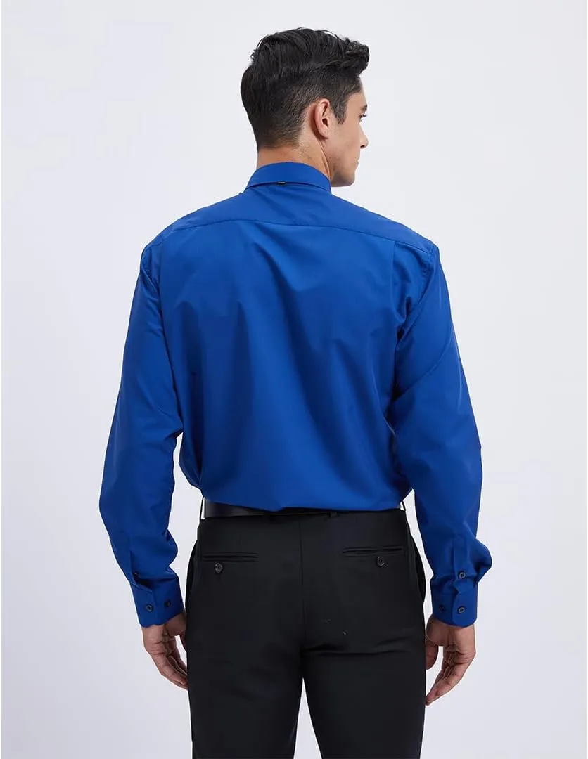 Men's Solid Long Sleeve Dress Shirt with Matching Tie and Handkerchief Set Classic Button Down Formal Business Shirts