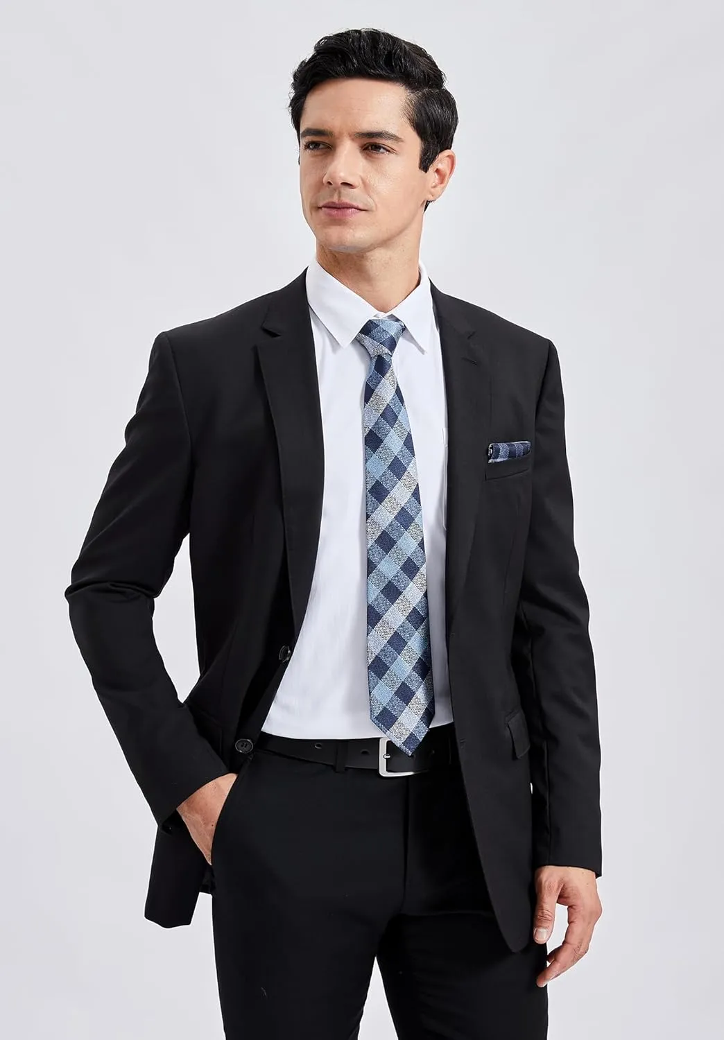 Men's Solid Long Sleeve Dress Shirt with Matching Tie and Handkerchief Set Classic Button Down Formal Business Shirts