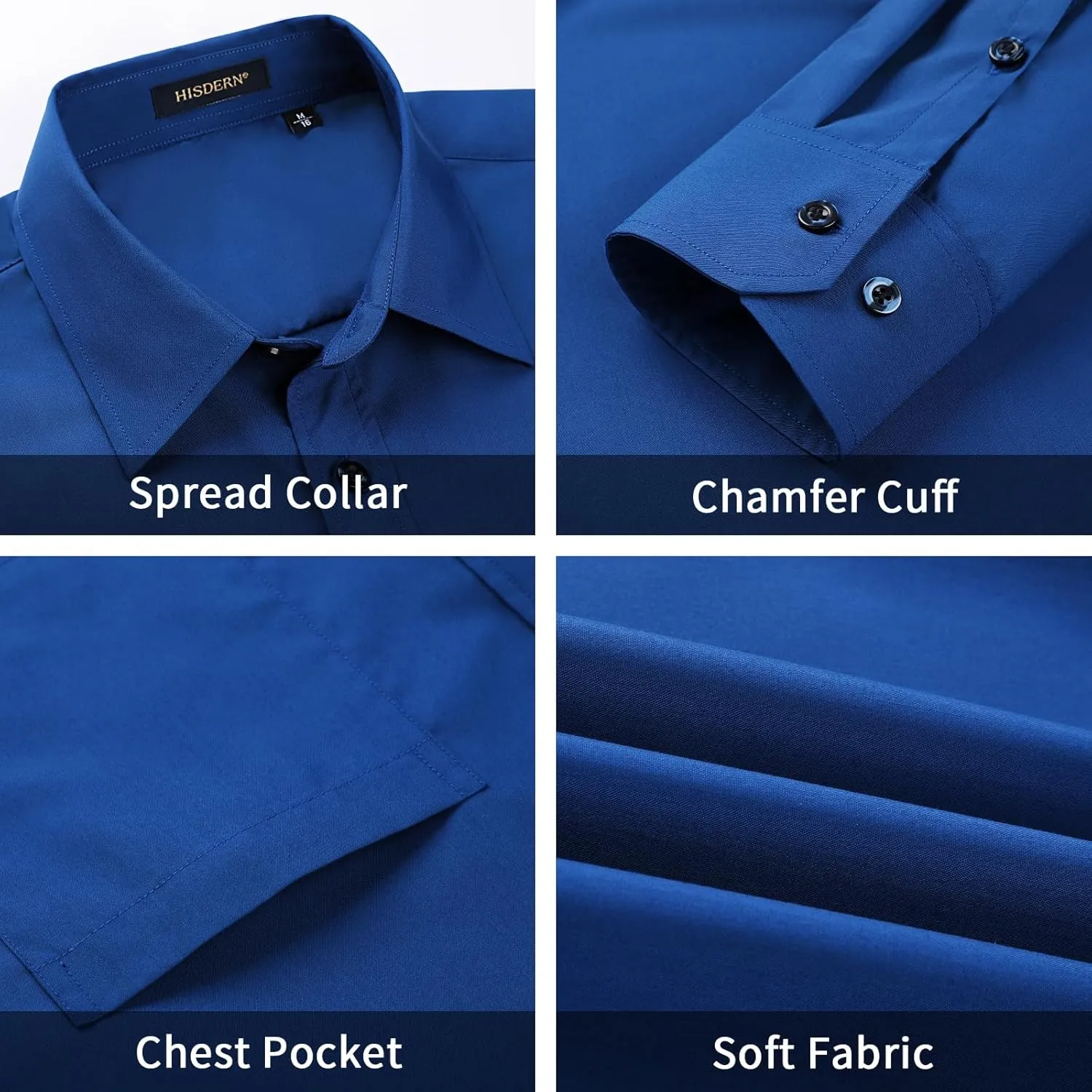 Men's Solid Long Sleeve Dress Shirt with Matching Tie and Handkerchief Set Classic Button Down Formal Business Shirts