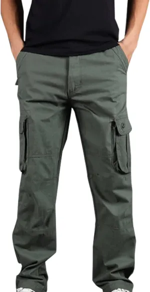 Mens Straight Cargo Trousers Bootcut Military Tactical Battle Bootleg Pants Casual Loose Ripstop Wide Leg Cargo Pants