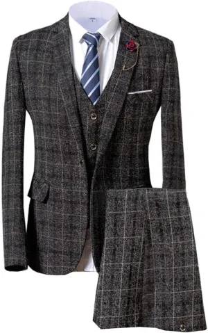 Men's Suit Plaid Tweed Slim Fit Suit Checkered 3 Piece Dinner Wedding Tuxedos