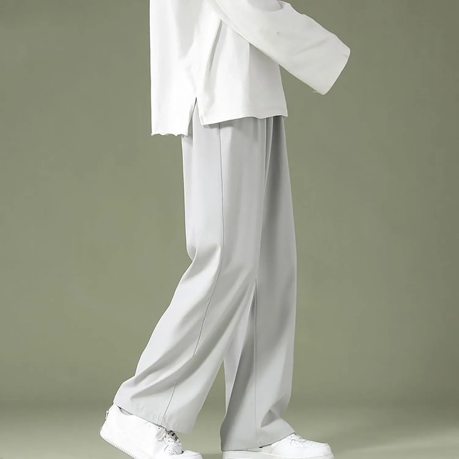 Mens Summer Ice Silk Baggy Pants Soft Straight Leg Solid Casual Beach Yoga Sports Outdoor Lounge Pants with Pockets