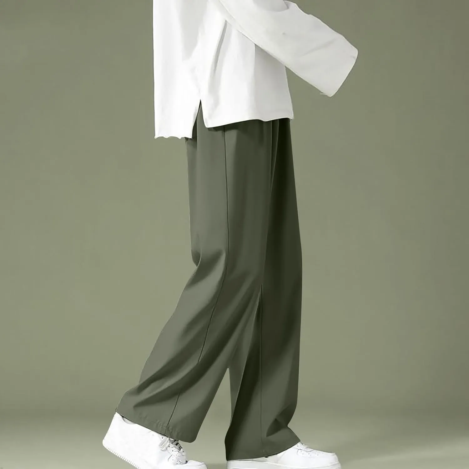 Mens Summer Ice Silk Baggy Pants Soft Straight Leg Solid Casual Beach Yoga Sports Outdoor Lounge Pants with Pockets