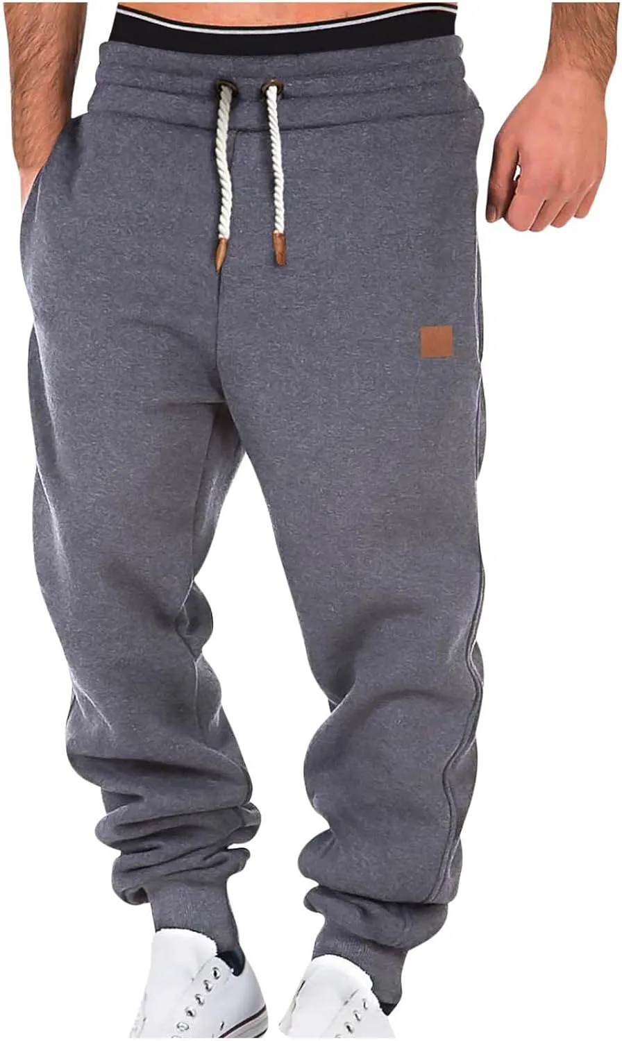 Mens Sweatpants Fleece Workout Joggers Lightweight Drawstring Cargo Pants Tapered Athletic Pants with Pockets