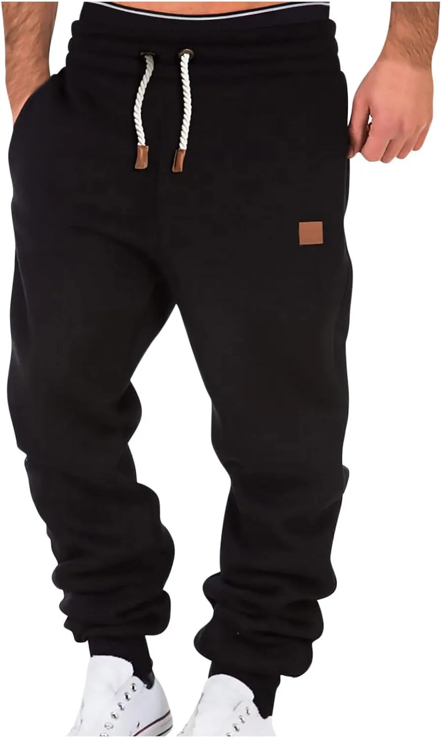 Mens Sweatpants Fleece Workout Joggers Lightweight Drawstring Cargo Pants Tapered Athletic Pants with Pockets