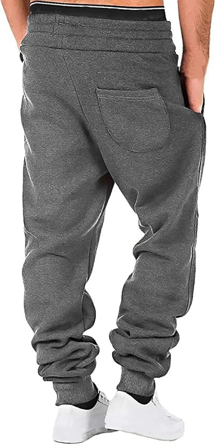 Mens Sweatpants Fleece Workout Joggers Lightweight Drawstring Cargo Pants Tapered Athletic Pants with Pockets
