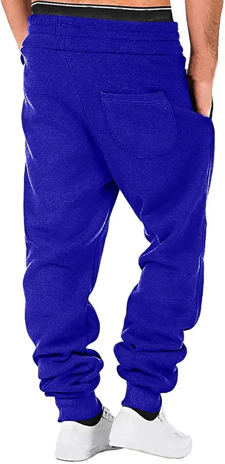Mens Sweatpants Fleece Workout Joggers Lightweight Drawstring Cargo Pants Tapered Athletic Pants with Pockets