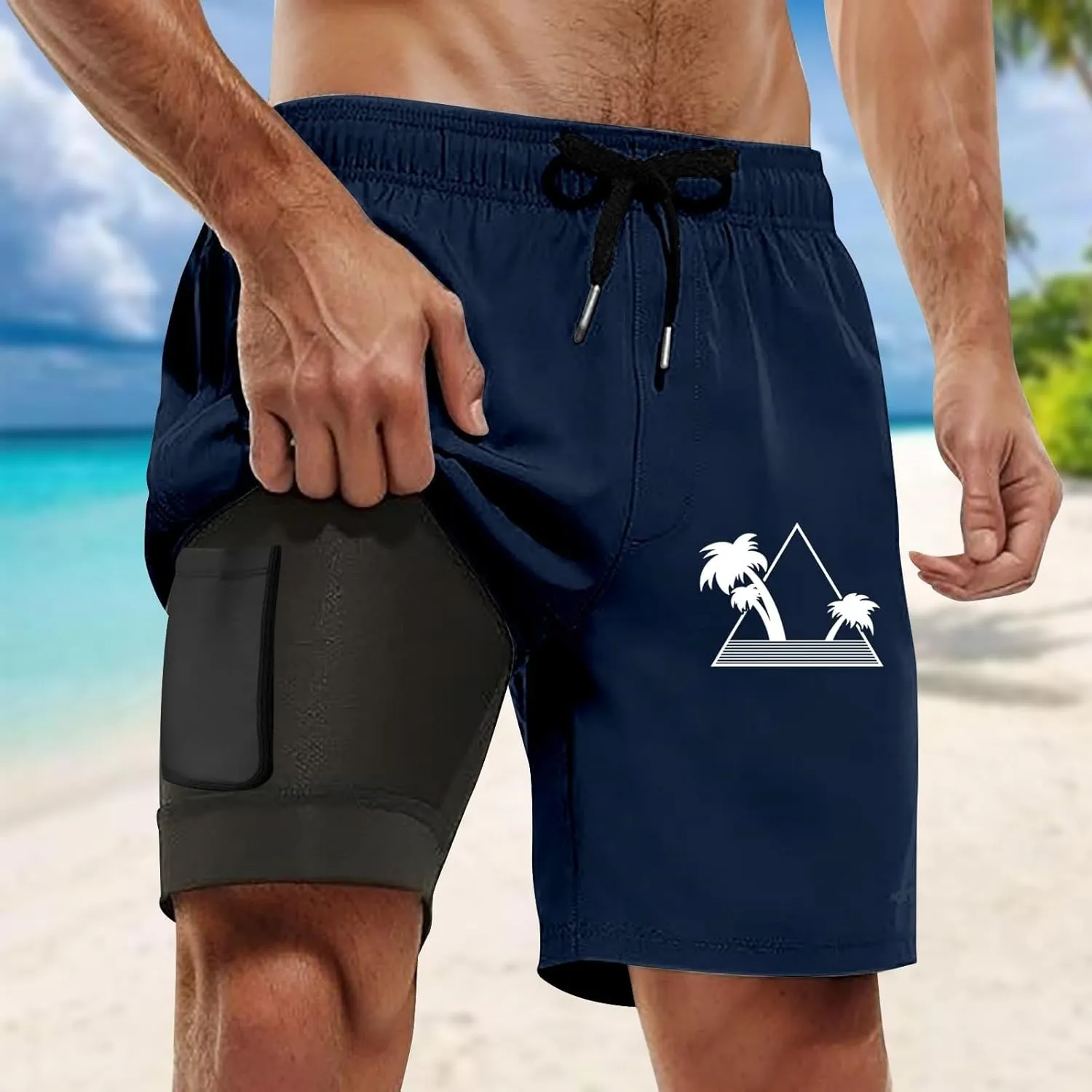 Men's Swim Trunks with Compression Liner 9 Inch Quick-Dry 7" Swimming Trunks Summer Swiming Shorts with Pockets