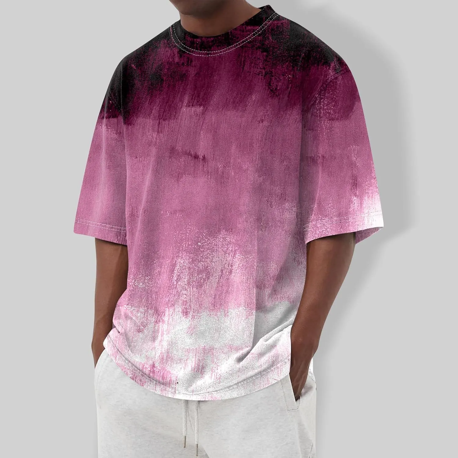 Men's Tie Dye T-Shirt Oversized Gradient Color Short Sleeve T-Shirt Summer Casual Crew Neck Loose Fit Tee Shirts