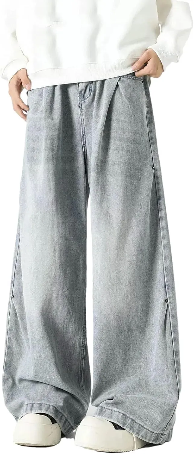 Men's Vintage Baggy High Waist Jeans Motion Relaxed Straight Jean with Pockets