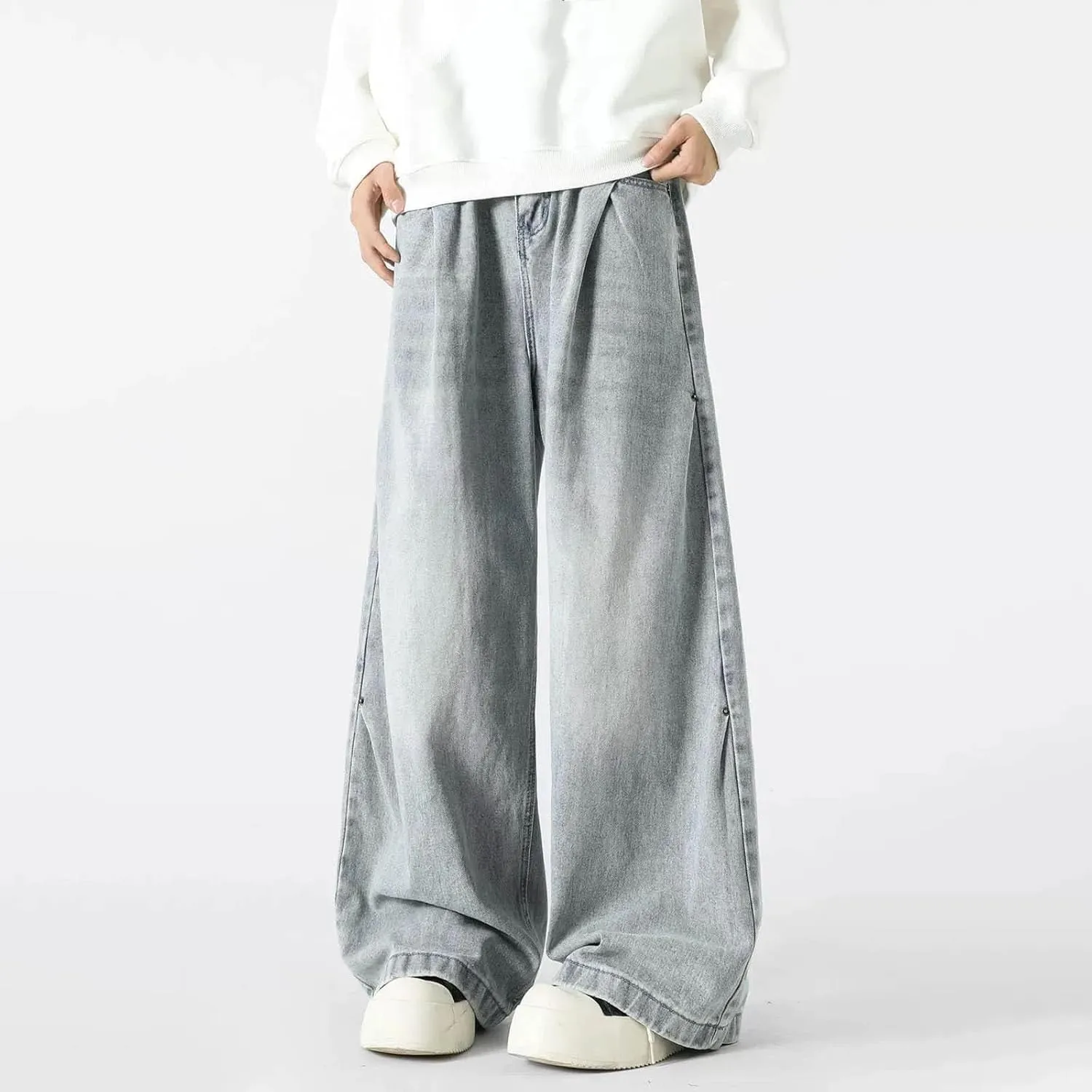 Men's Vintage Baggy High Waist Jeans Motion Relaxed Straight Jean with Pockets