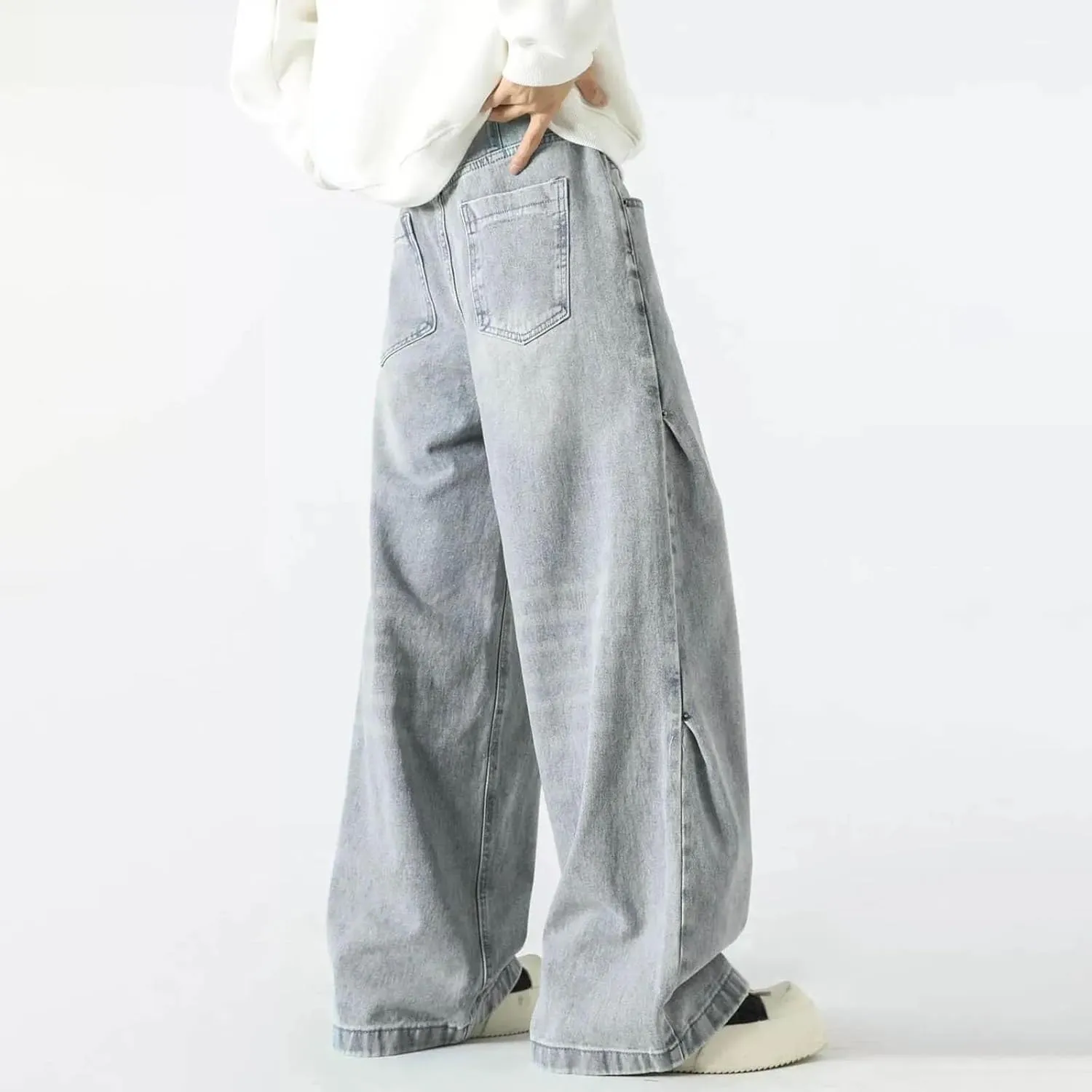 Men's Vintage Baggy High Waist Jeans Motion Relaxed Straight Jean with Pockets