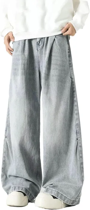 Men's Vintage Baggy High Waist Jeans Motion Relaxed Straight Jean with Pockets