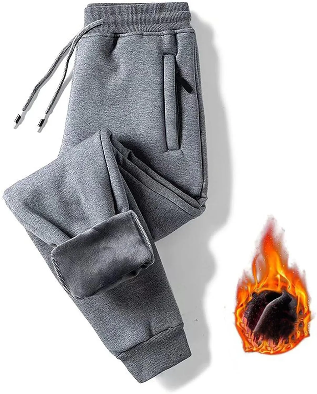 Mens Winter Warm Fleece Pants Sherpa Fleece Lined Jogger Pants Sweatpants Running Jogger Pants Thermal Fleece Jogger