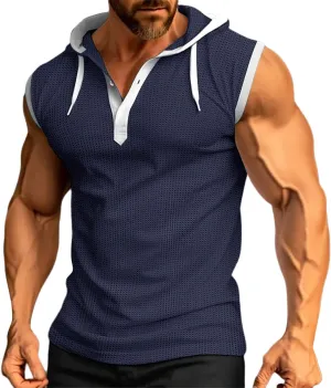 Men's Workout Tank Tops with Hood Sleeveless Cut Off Muscle Shirt Stylish Hoodies Pullover Thin Quick Dry Vest Shirts
