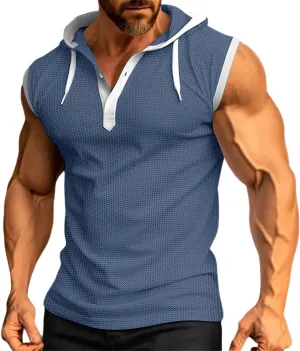 Men's Workout Tank Tops with Hood Sleeveless Cut Off Muscle Shirt Stylish Hoodies Pullover Thin Quick Dry Vest Shirts
