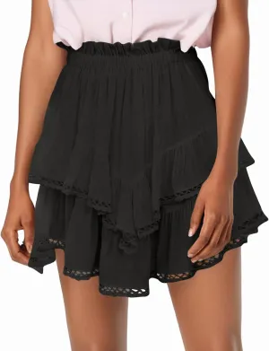 Mini Skirts for Women Summer Casual Boho Flowy High Waist Skirt Fashion Layered Ruffle Hem Beach Mini Short