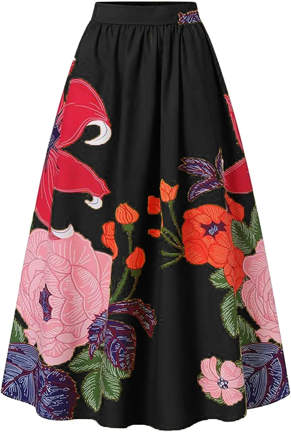 Miyaomn Women's Boho Floral Printed Maxi Skirt Summer Beach High Waisted Mopping Floor Length A Line Long Skirts with Pockets
