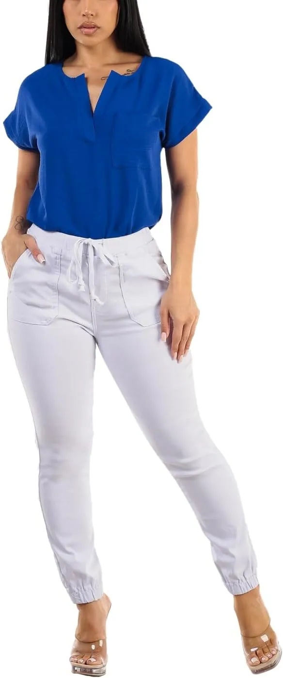 Moda Xpress Women's Juniors Stretchy High Waisted Relaxed Fit Casual Cargo Denim Jogger Jeans and Pants for Women