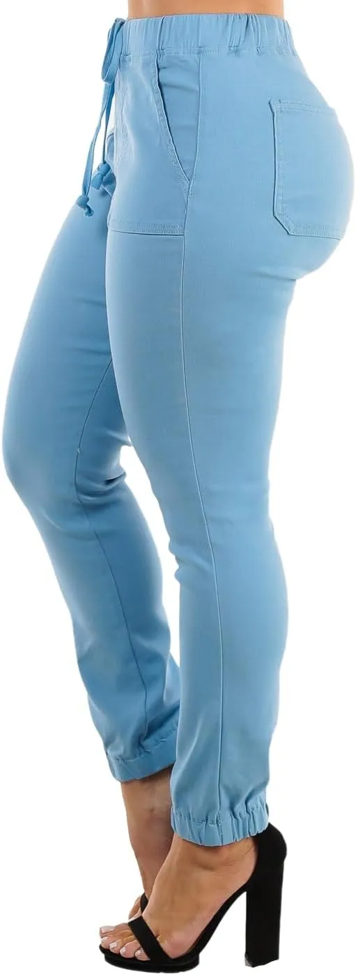 Moda Xpress Women's Juniors Stretchy High Waisted Relaxed Fit Casual Cargo Denim Jogger Jeans and Pants for Women
