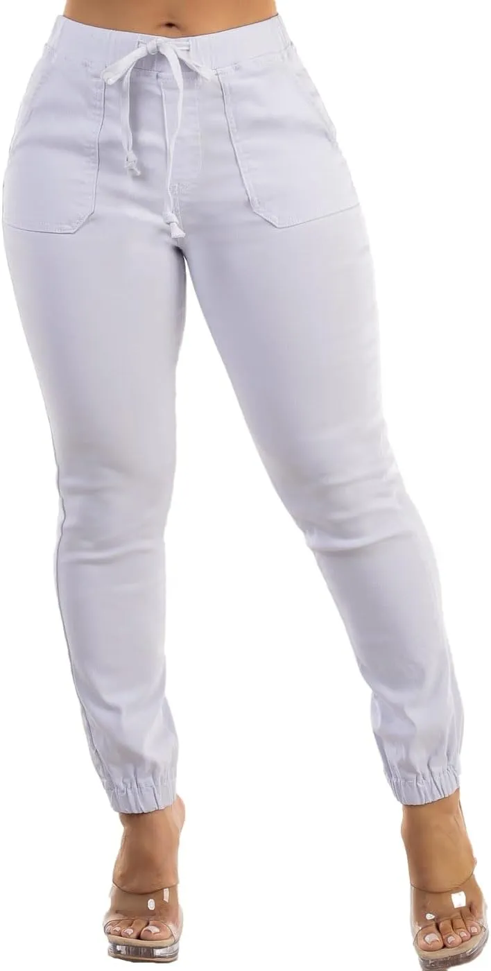 Moda Xpress Women's Juniors Stretchy High Waisted Relaxed Fit Casual Cargo Denim Jogger Jeans and Pants for Women