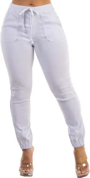 Moda Xpress Women's Juniors Stretchy High Waisted Relaxed Fit Casual Cargo Denim Jogger Jeans and Pants for Women