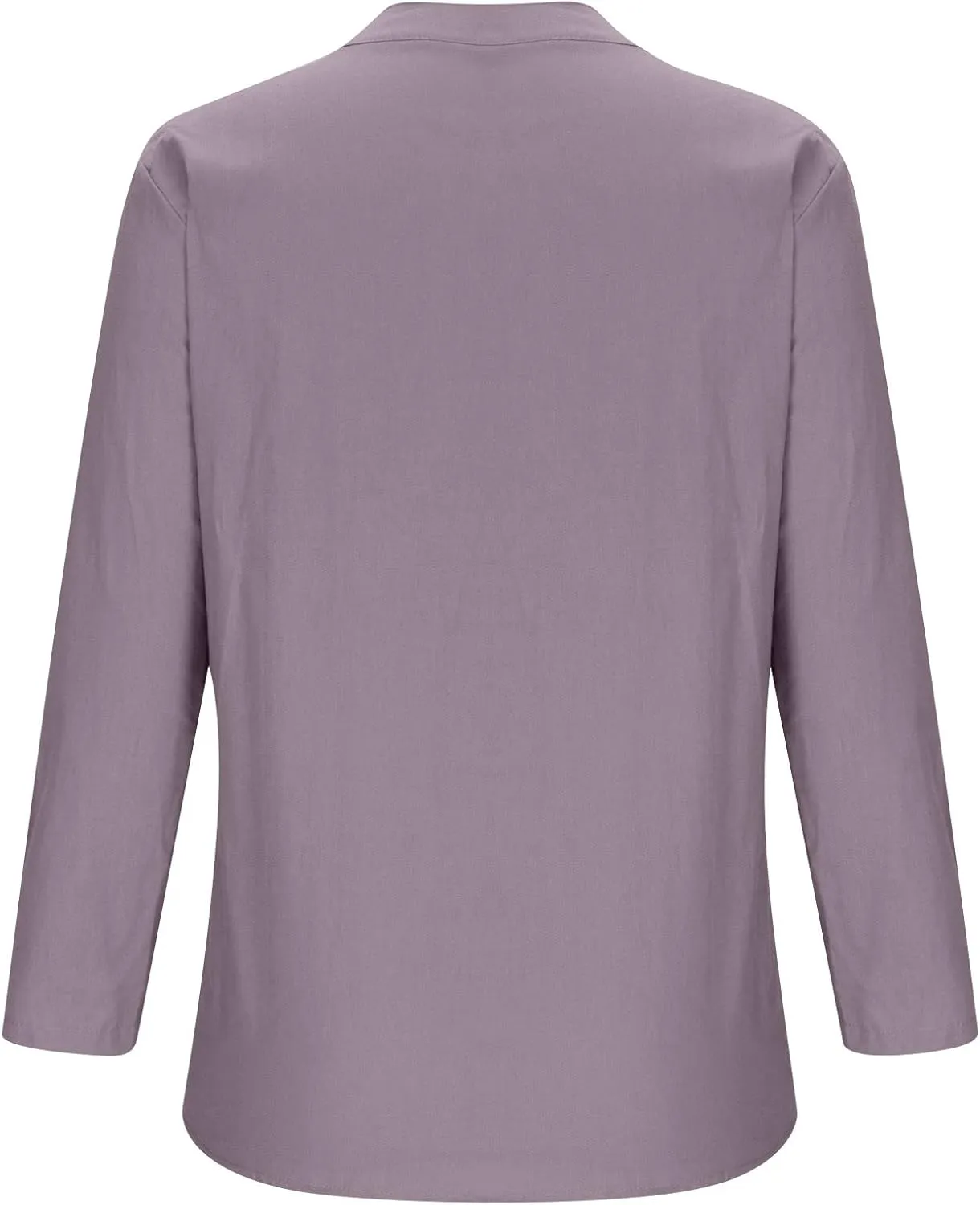 NaRHbrg Women's Cotton Linen Blouses Long Sleeve V Neck Henley Shirts Summer Loose Fit Casual Tunic Tops Comfy Solid Blouses