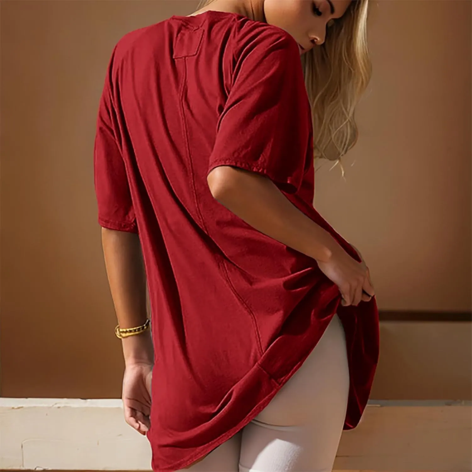 Oversized Tshirts for Women Workout Tops Drop Shoulder Round Neck Short Sleeve Gym Shirts Casual Loose Fit Basic Tee