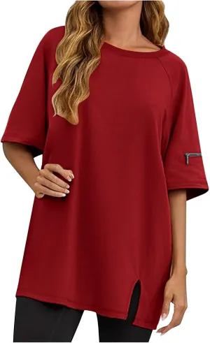 Oversized Tshirts for Women Workout Tops Drop Shoulder Round Neck Short Sleeve Gym Shirts Casual Loose Fit Basic Tee