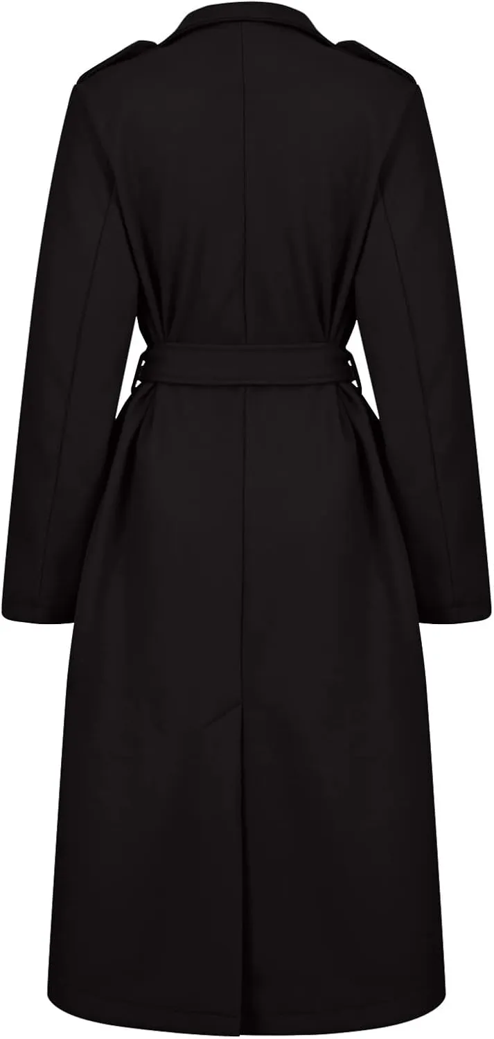 Pea Coats for Women,2023 Winter Clothes Trendy Notched Lapel Long Trench Coat,Elegant Classic Plain Blend Overcoat
