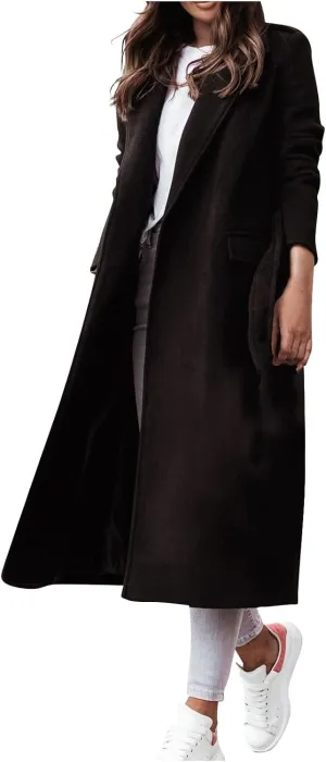 Pea Coats for Women,2023 Winter Clothes Trendy Notched Lapel Long Trench Coat,Elegant Classic Plain Blend Overcoat