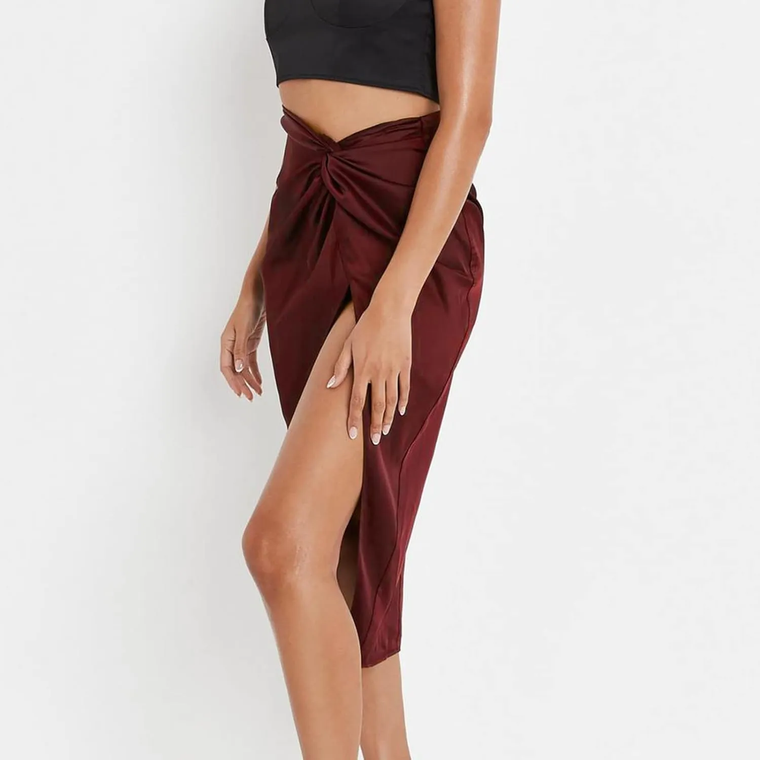 Pencil Skirt for Women Fashion Elegant Plain Satin Skirts Sexy Irregular Slit Skirt Silky Zip Up Bodycon Skirts