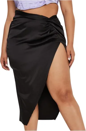 Pencil Skirt for Women Fashion Elegant Plain Satin Skirts Sexy Irregular Slit Skirt Silky Zip Up Bodycon Skirts
