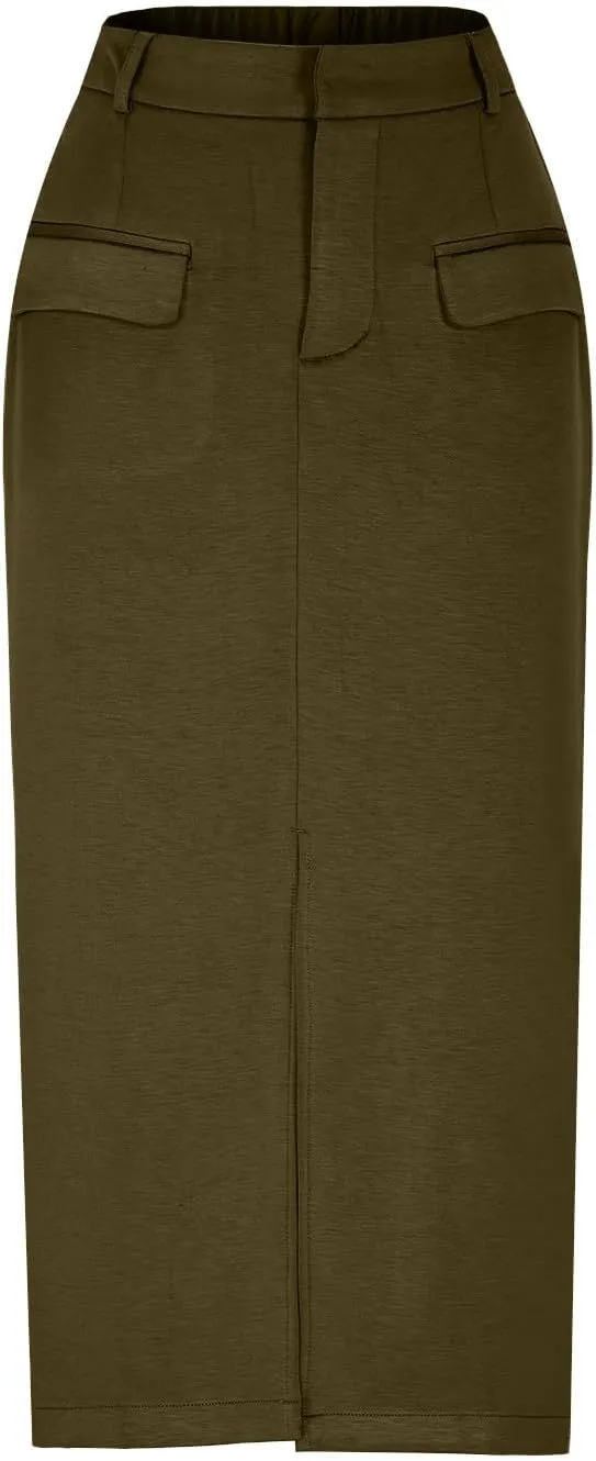 Pencil Skirt for Women Front Slit High Waist Skirts Business Casual Skirts Midi Bodycon Skirts for Office Wear Trendy