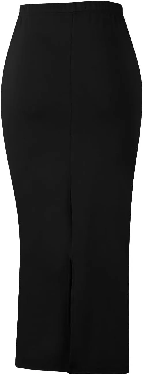 Pencil Skirt for Women Stretch High Waist Below Knee Bodycon Skirts Back Slit Hemline Business Casual Solid Skirts