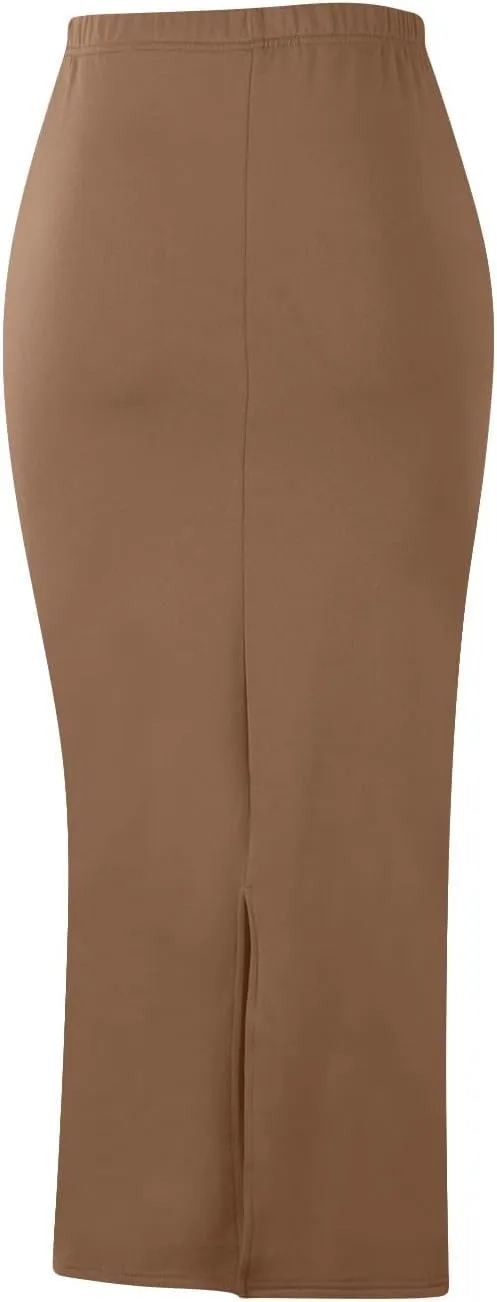 Pencil Skirt for Women Stretch High Waist Below Knee Bodycon Skirts Back Slit Hemline Business Casual Solid Skirts