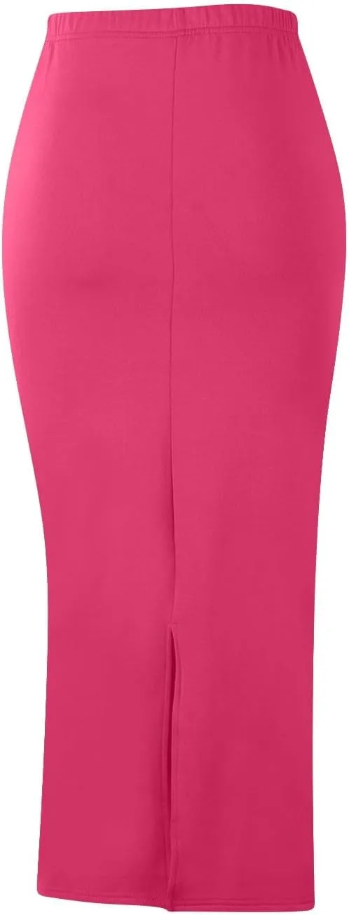 Pencil Skirt for Women Stretch High Waist Below Knee Bodycon Skirts Back Slit Hemline Business Casual Solid Skirts