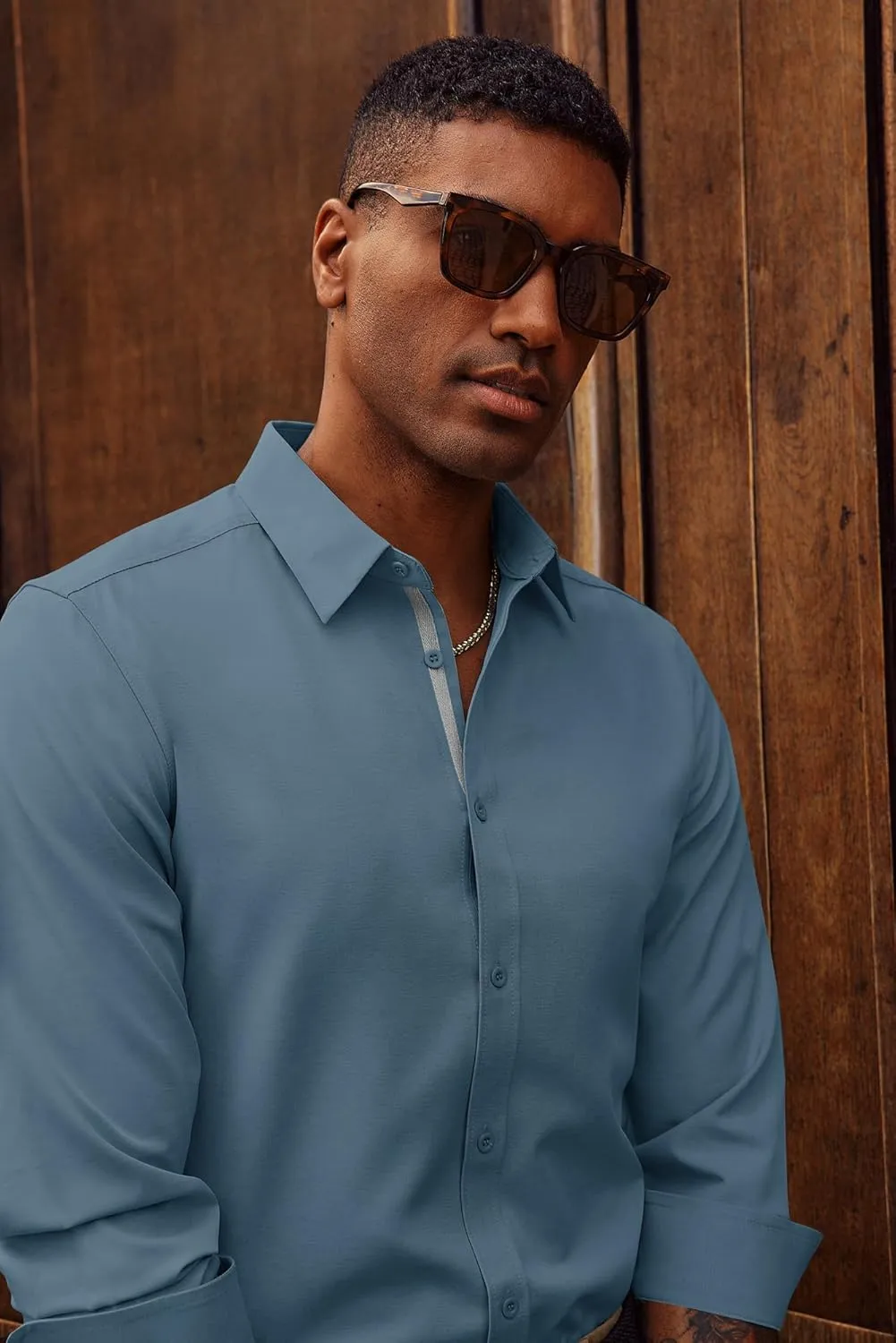 PJ PAUL JONES Mens Dress Shirts Wrinkle Free Stretch Button Down Shirt Casual Long Sleeve Business Shirts