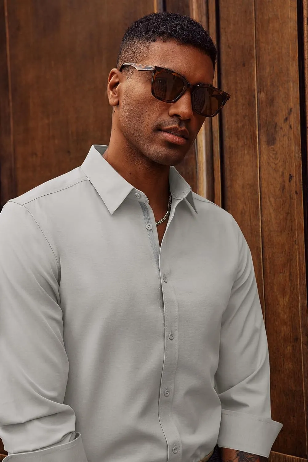 PJ PAUL JONES Mens Dress Shirts Wrinkle Free Stretch Button Down Shirt Casual Long Sleeve Business Shirts