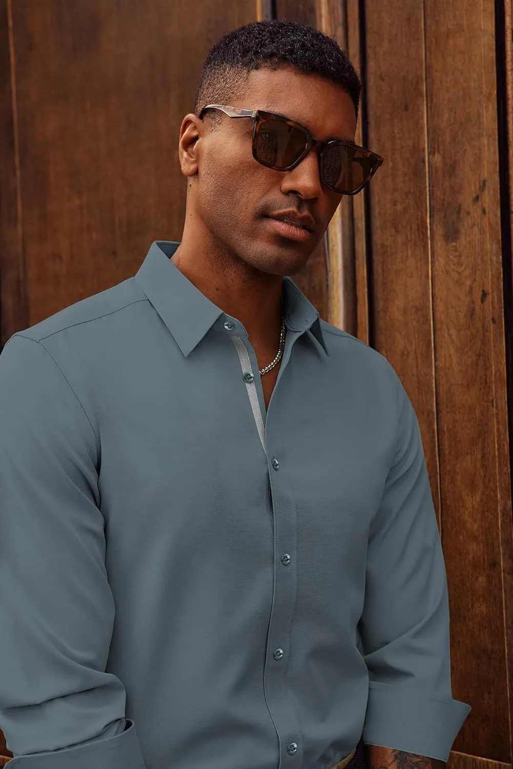 PJ PAUL JONES Mens Dress Shirts Wrinkle Free Stretch Button Down Shirt Casual Long Sleeve Business Shirts