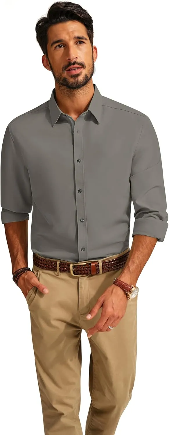 PJ PAUL JONES Mens Dress Shirts Wrinkle Free Stretch Button Down Shirt Casual Long Sleeve Business Shirts