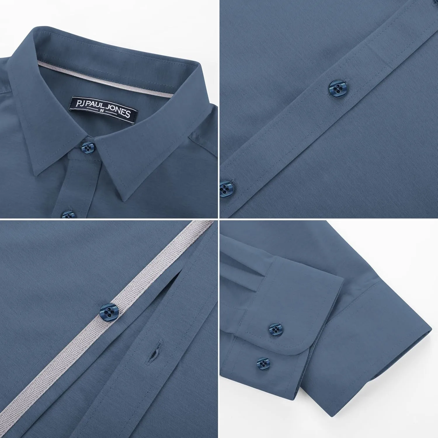 PJ PAUL JONES Mens Dress Shirts Wrinkle Free Stretch Button Down Shirt Casual Long Sleeve Business Shirts