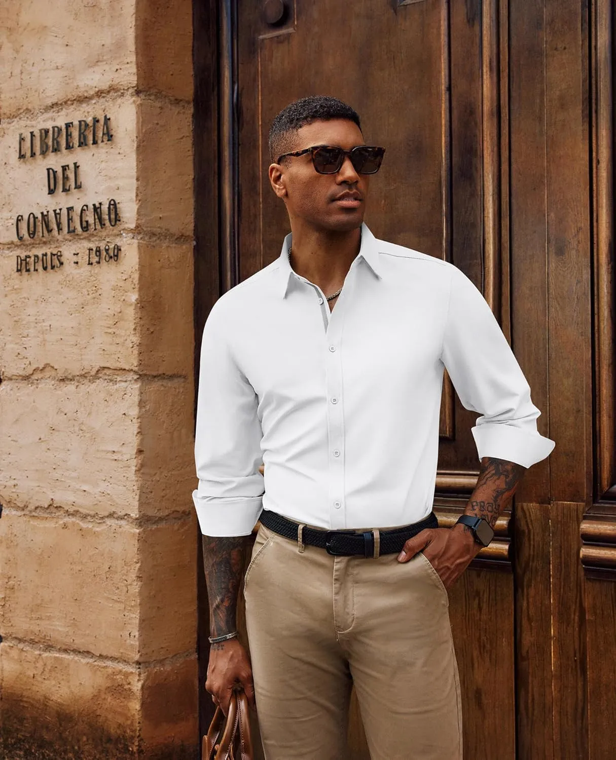 PJ PAUL JONES Mens Dress Shirts Wrinkle Free Stretch Button Down Shirt Casual Long Sleeve Business Shirts