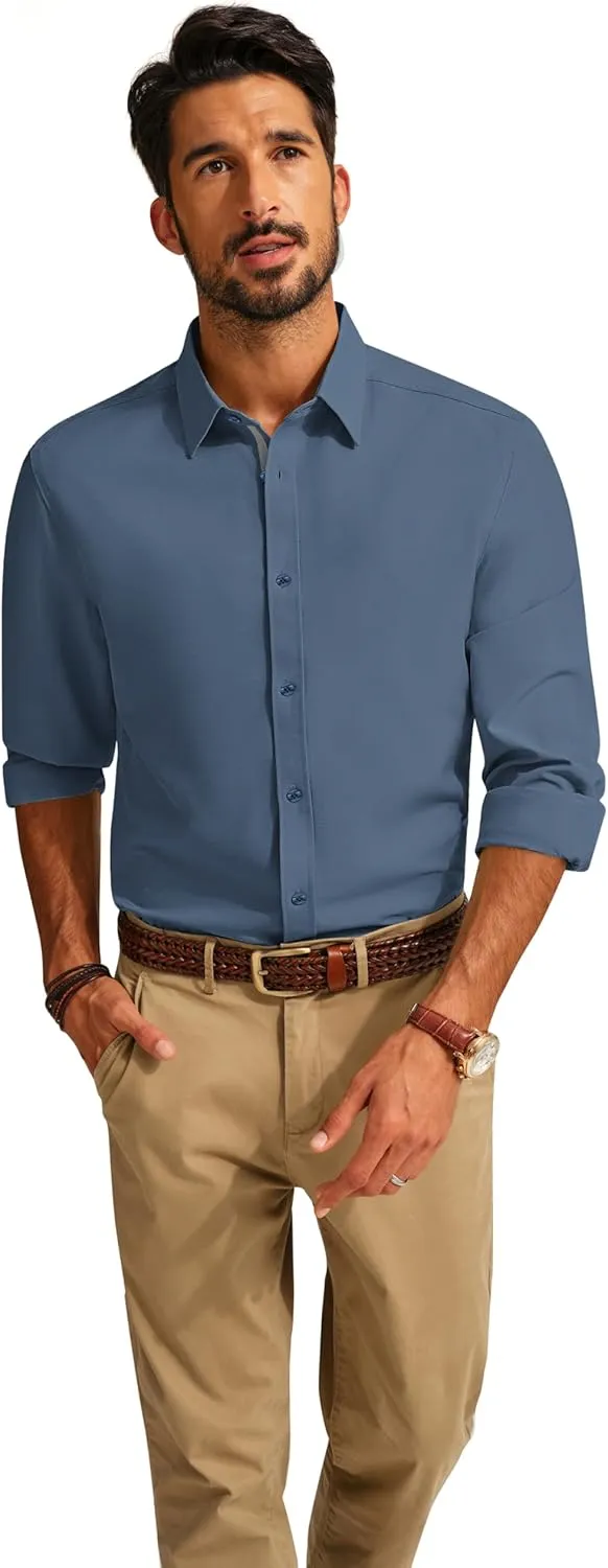 PJ PAUL JONES Mens Dress Shirts Wrinkle Free Stretch Button Down Shirt Casual Long Sleeve Business Shirts