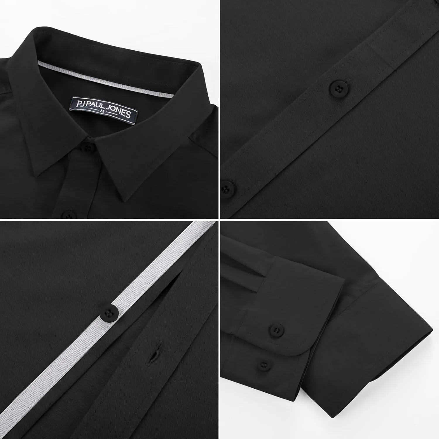 PJ PAUL JONES Mens Dress Shirts Wrinkle Free Stretch Button Down Shirt Casual Long Sleeve Business Shirts
