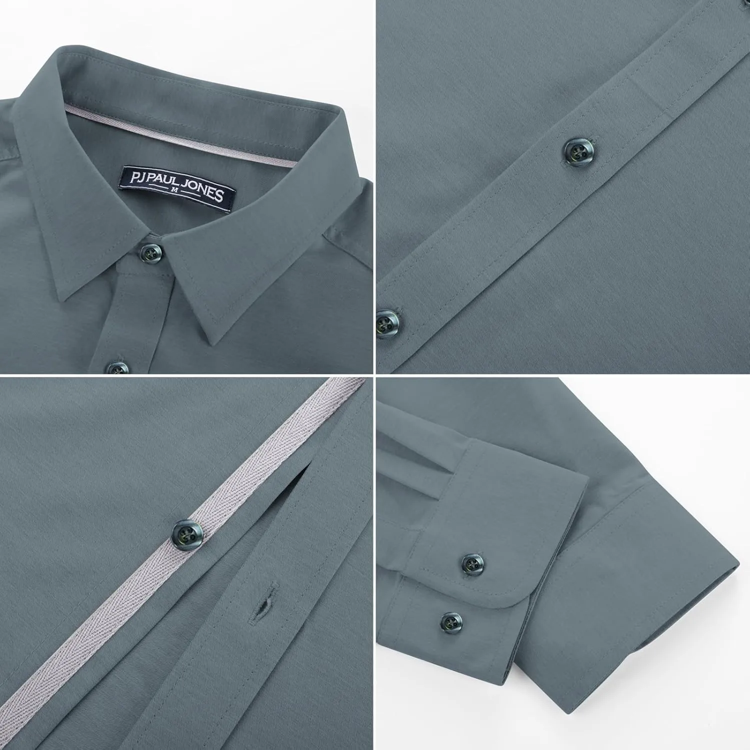 PJ PAUL JONES Mens Dress Shirts Wrinkle Free Stretch Button Down Shirt Casual Long Sleeve Business Shirts