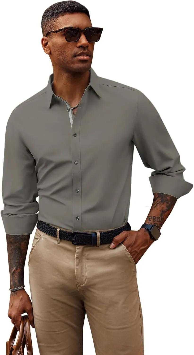 PJ PAUL JONES Mens Dress Shirts Wrinkle Free Stretch Button Down Shirt Casual Long Sleeve Business Shirts